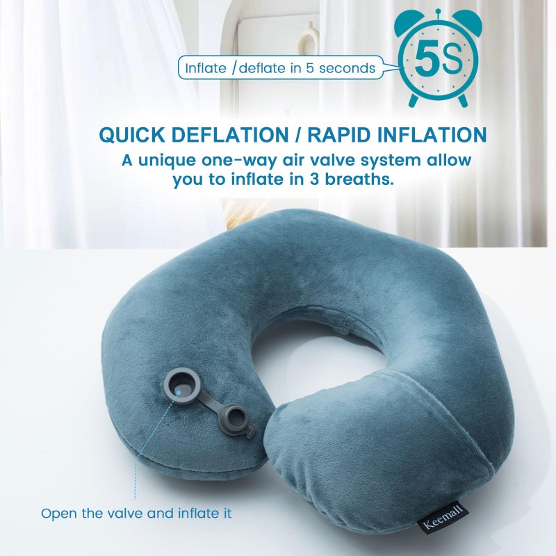 Keemall Inflatable Travel Neck Pillow for Airplane Train Car Washable Pillowcase U Shaped Office Napping Pillow - Image 3